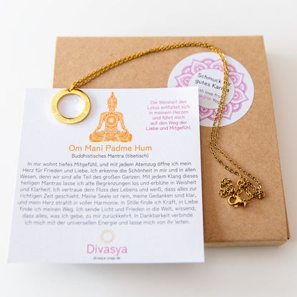 Halskette mit Anhänger | vergoldet | Mantra: Om Mani Padme Hum