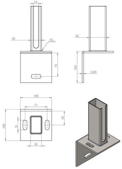 Fußplatte Winkel 40 x 60 mm | für Zaunpfosten an Wand & Kante