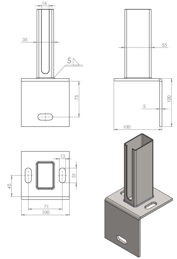 Fußplatte Winkel 40 x 60 mm | für Zaunpfosten an Wand & Kante