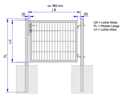 Gartentor 1-flügelig | Breite 100 cm | Doppelstab 6/5/6 mm
