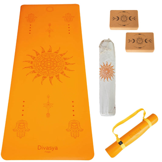 Yoga Set STARTER: PU-Yogamatte mit 2x Yogablock, Tragegurt, Schutzhülle