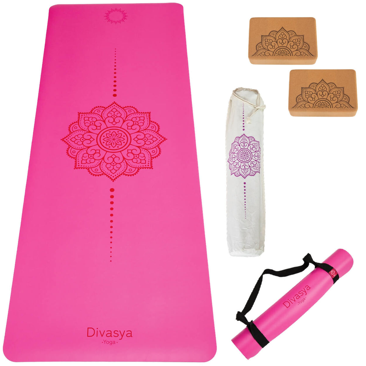 Yoga Set STARTER: PU-Yogamatte mit 2x Yogablock, Tragegurt, Schutzhülle