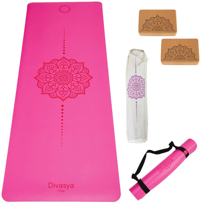 Yoga Set STARTER: PU-Yogamatte mit 2x Yogablock, Tragegurt, Schutzhülle