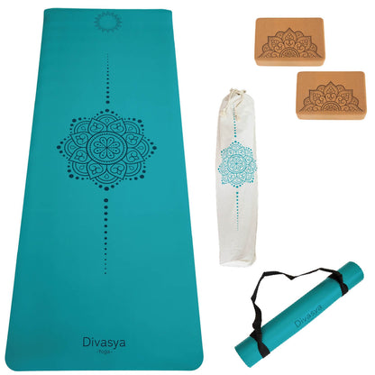 Yoga Set STARTER: PU-Yogamatte mit 2x Yogablock, Tragegurt, Schutzhülle