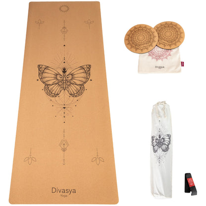 Yoga Set KOMFORT: Kork Yogamatte mit Yoga Knie Pads
