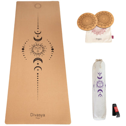 Yoga Set KOMFORT: Kork Yogamatte mit Yoga Knie Pads