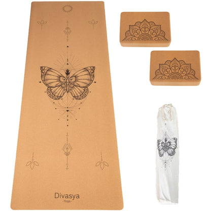Yoga Set STARTER: Kork Yogamatte mit 2x Yogablock, Tragegurt, Schutzhülle