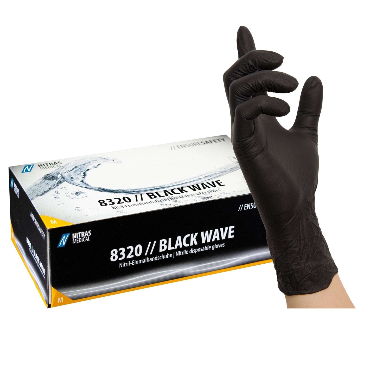 BLACK WAVE: Premium Nitril - Einmalhandschuhe - Shop DE 24/7 NITRAS XS Schwarz NITRAS BLACK WAVE, Nitril - Einmalhandschuhe, schwarz, EN ISO 374, Box à 100 Stück kaufen