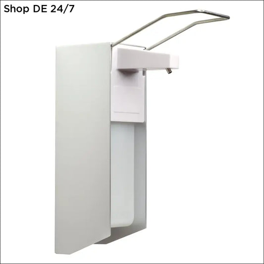 Eleganter wandmontierter desinfektionsmittelspender mit metallischem silberarm für zuverlässigen schutz in räumen