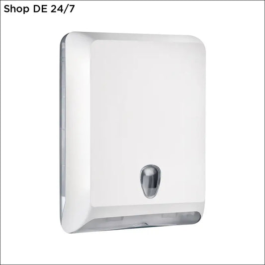 Weißes wandmontiertes faltwandtuchspender h3 mit metallischem silberknopf bietet deutsche qualität und zuverlässiger schutz