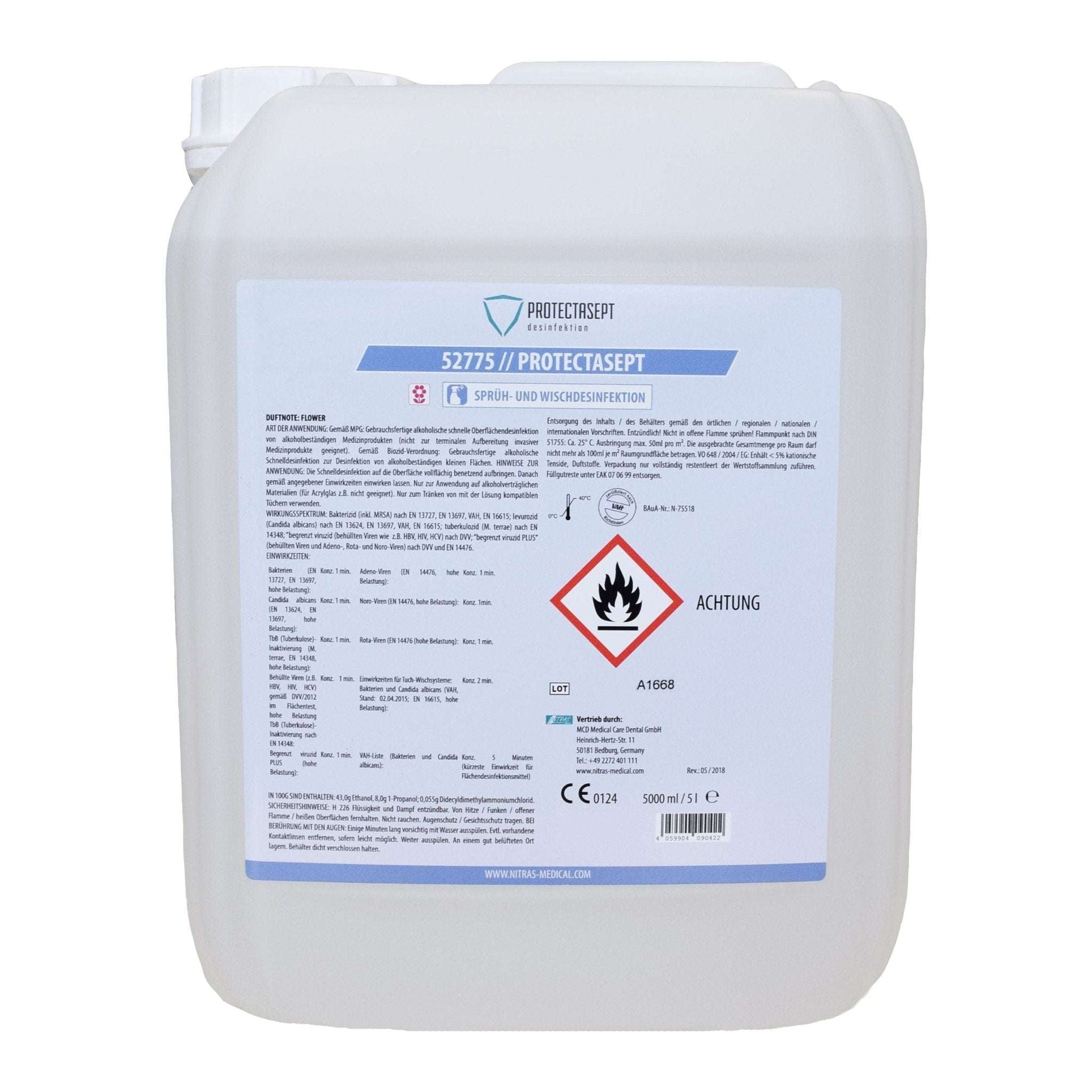 Flächendesinfektion PROTECTASEPT SF: Schnelle und effektive Desinfektion 5 Liter Flower - Shop DE 24/7NITRAS5 Liter KanisterNITRAS PROTECTASEPT SF, Sprüh - / Wischdesinfektion, flower, 5.000 ml, Kanister - Shop DE 24/7NITRASNITRAS PROTECTASEPT SF, Sprüh - / Wischdesinfektion, flower, 5.000 ml, Kanister