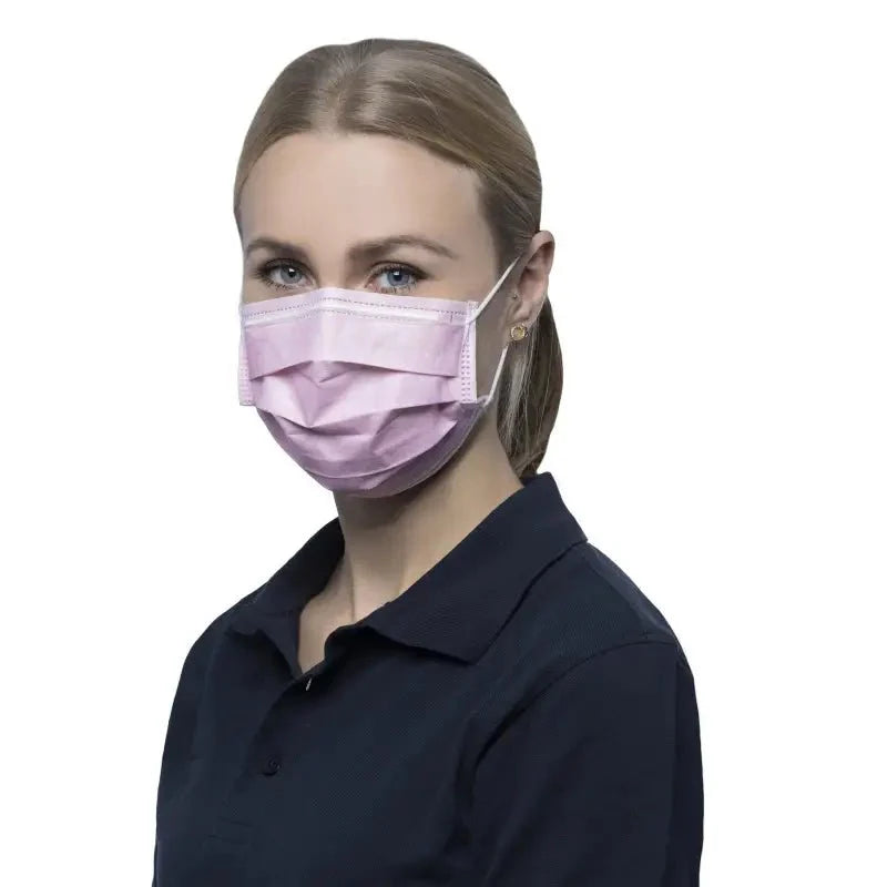 Gesichtsmasken 3-lagig rosa aus hochwertigem material nitras soft protect mit elastischen ohrschlaufen für medizinische einsätze