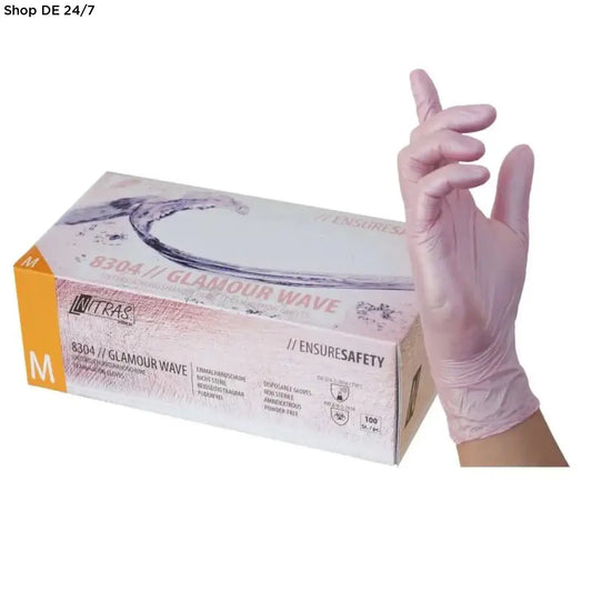 Pinkfarbene nitril-einmalhandschuhe mit zuverlässigem schutz und deutscher qualität im paket von glamour wave