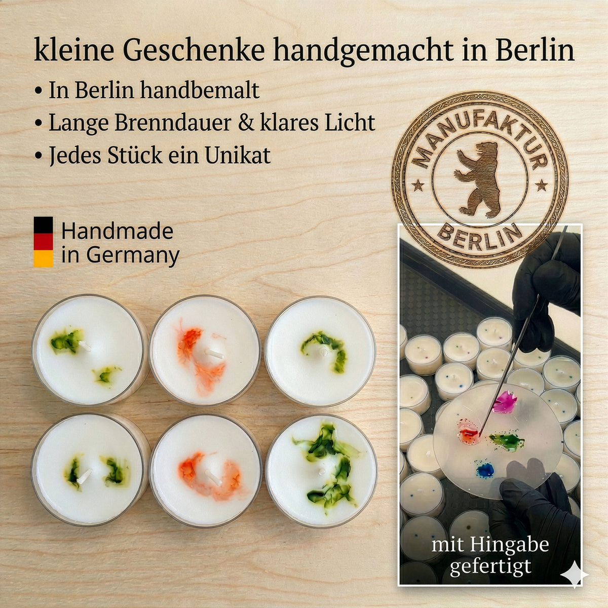 Kleine Ostergeschenke Set – Glückslicht Teelichter mit Botschaft | Made in Berlin aus Recycling-Material