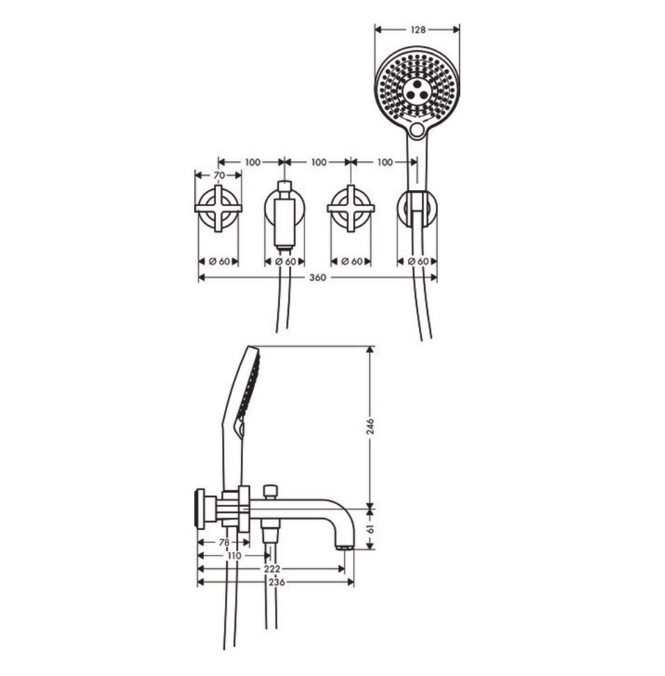 Hansgrohe "Axor Citterio" 3-Loch-Wannenarmatur mit Handbrause (chrom)