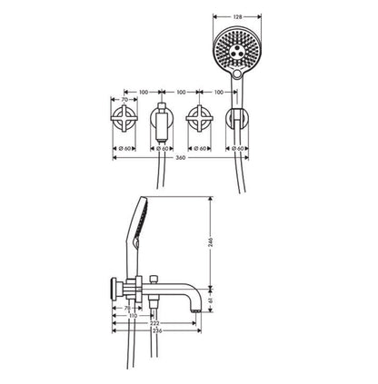 Hansgrohe "Axor Citterio" 3-Loch-Wannenarmatur mit Handbrause (chrom)