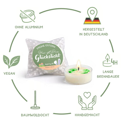 Kleine Ostergeschenke Set – Glückslicht Teelichter mit Botschaft | Made in Berlin aus Recycling-Material
