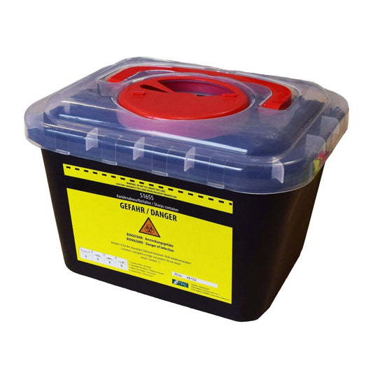 Kanülenabwurfbehälter: Sicherheit und Effizienz für medizinische Abfälle 5 Liter - Shop DE 24/7NITRAS10 Stück5 LiterKanülenabwurfbehälter, Polyethylen, schwarz, 5.000 ml, 1 Stück