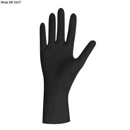 Schwarze latex einmalhandschuhe mit glatter glänzender oberfläche und natürlicher handform für flexiblen schutz