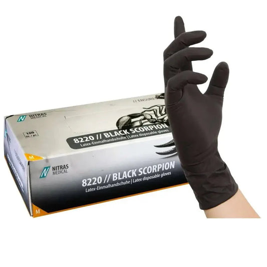 Latex einmalhandschuhe black scorpion von nitrás black scorpion aus schwarzem latex für ultimativen schutz und stil