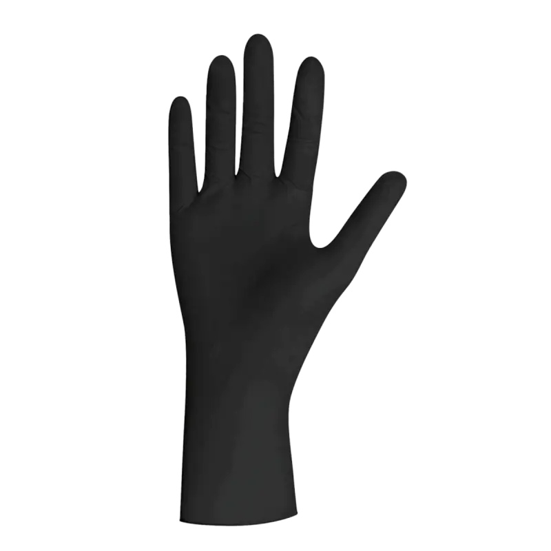 Schwarze latex einmalhandschuhe mit glatter glänzender oberfläche und natürlicher handform für flexiblen schutz