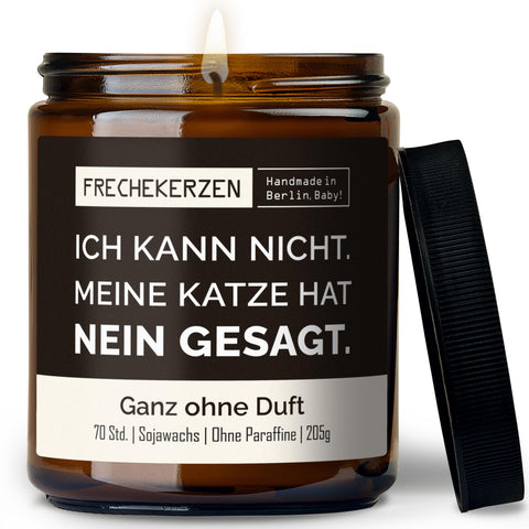 Kerze mit Spruch | ich kann nicht. meine katze hat nein gesagt.