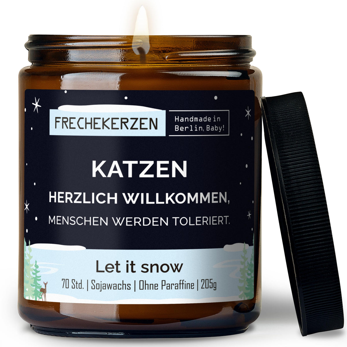 Kerze mit Spruch | katzen herzlich willkommen, menschen werden toleriert.