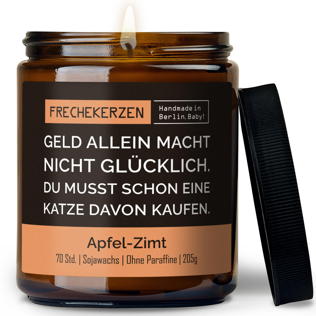 Kerze im Glas | geld allein macht nicht glücklich. du musst schon eine katze davon kaufen.