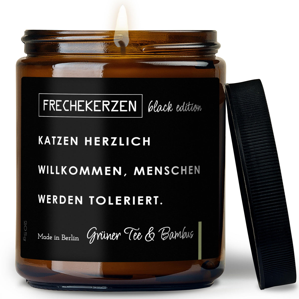 Kerze mit Spruch | katzen herzlich willkommen, menschen werden toleriert.