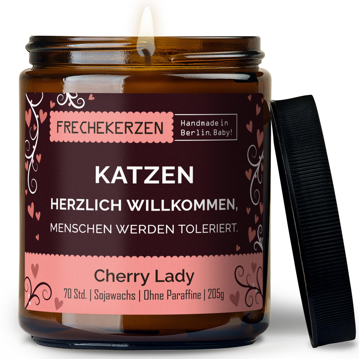 Kerze mit Spruch | katzen herzlich willkommen, menschen werden toleriert.