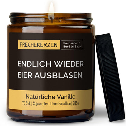 Duftkerze mit Spruch | endlich wieder eier ausblasen.