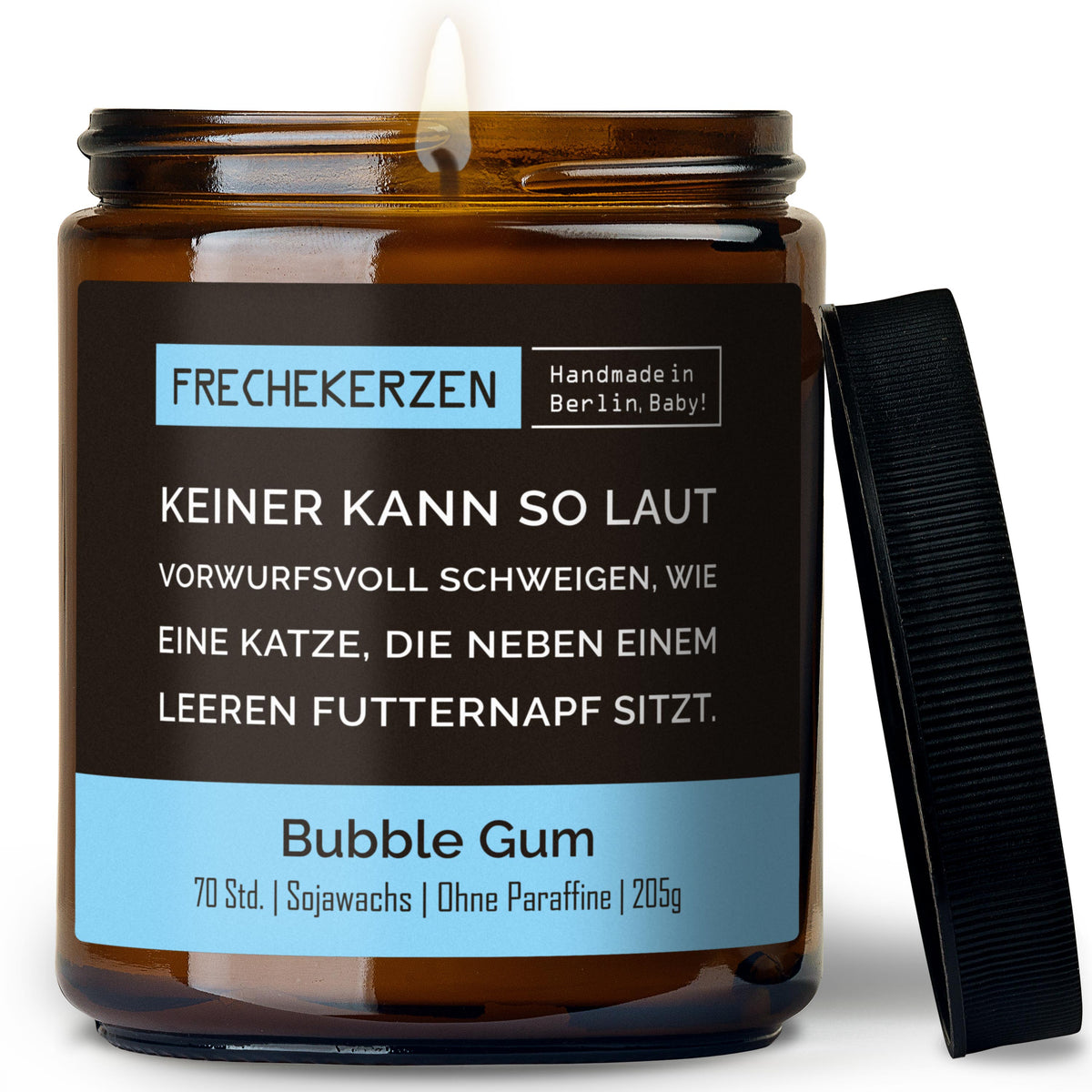 Geschenkkerze | keiner kann so laut vorwurfsvoll schweigen, wie eine katze, die neben einem leeren futternapf sitzt.