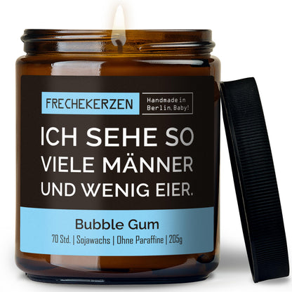 Kerze mit Deckel | ich sehe so viele männer und wenig eier.