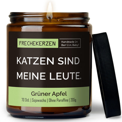 Kerze mit Spruch | katzen sind meine leute.