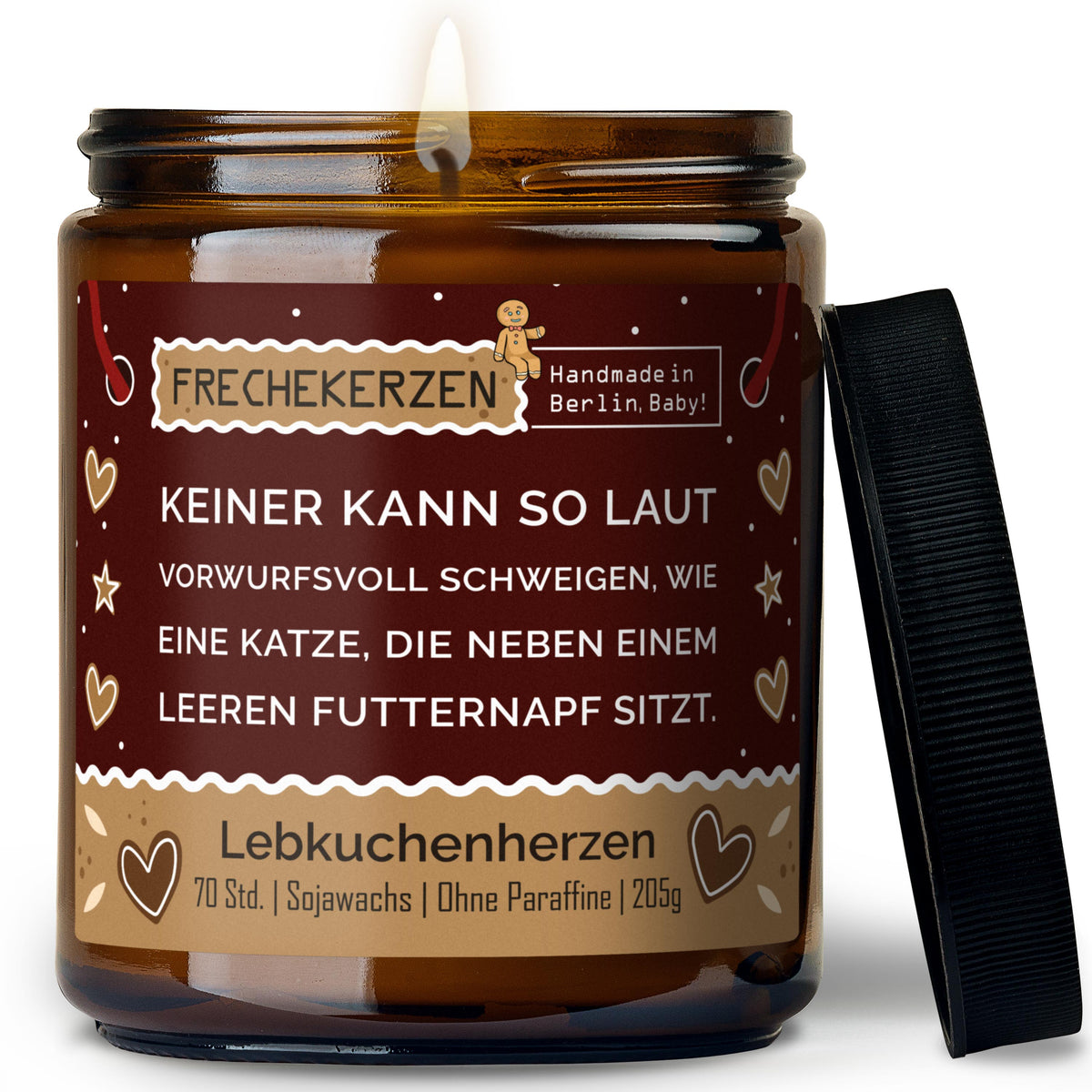 Geschenkkerze | keiner kann so laut vorwurfsvoll schweigen, wie eine katze, die neben einem leeren futternapf sitzt.