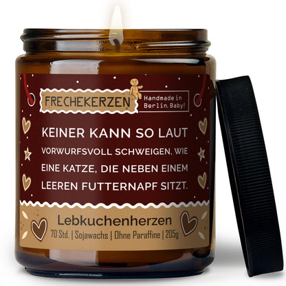 Geschenkkerze | keiner kann so laut vorwurfsvoll schweigen, wie eine katze, die neben einem leeren futternapf sitzt.