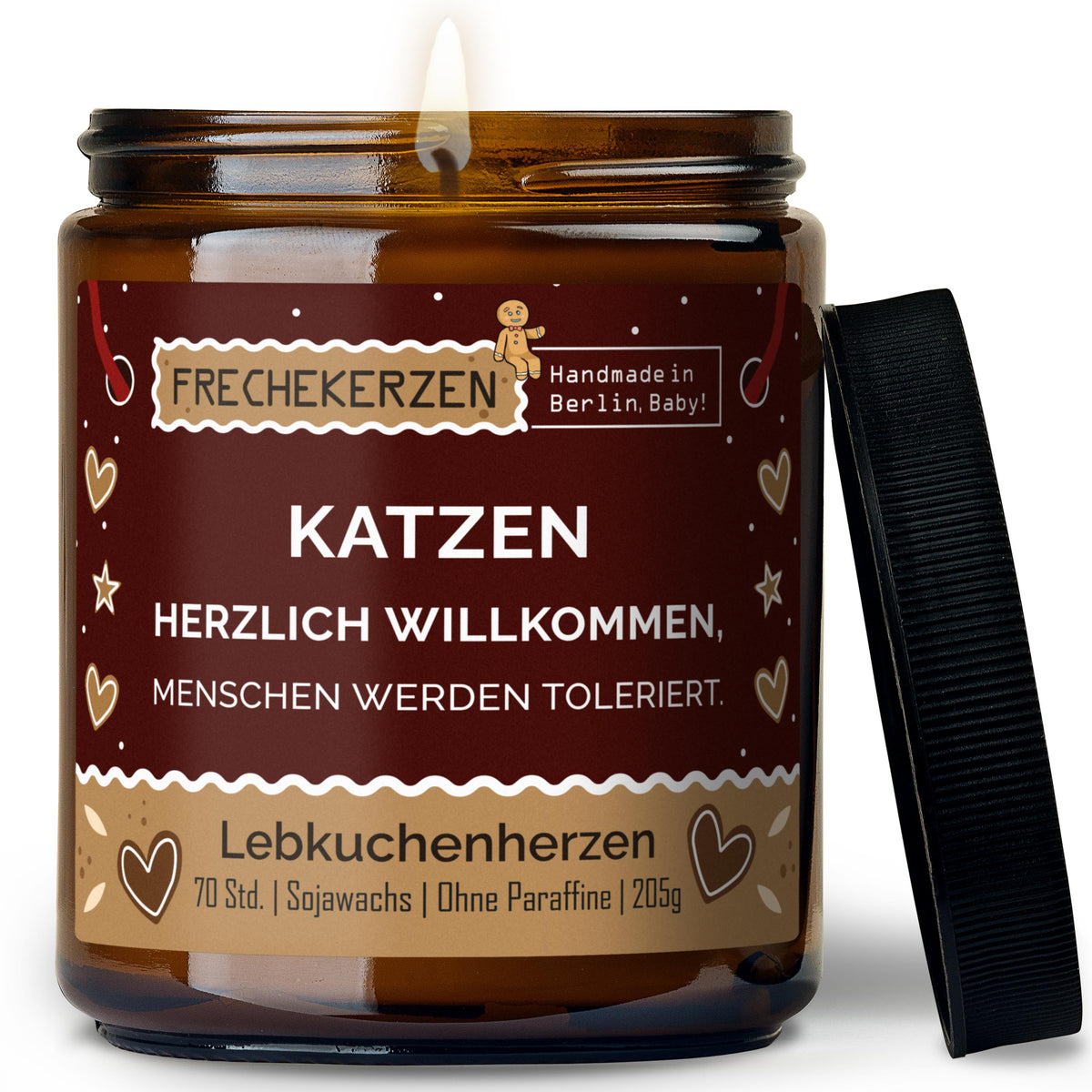 Kerze mit Spruch | katzen herzlich willkommen, menschen werden toleriert.