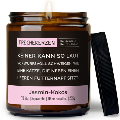 Geschenkkerze | keiner kann so laut vorwurfsvoll schweigen, wie eine katze, die neben einem leeren futternapf sitzt.