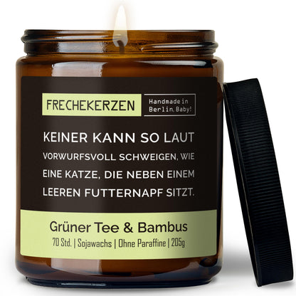 Geschenkkerze | keiner kann so laut vorwurfsvoll schweigen, wie eine katze, die neben einem leeren futternapf sitzt.