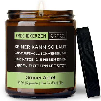 Geschenkkerze | keiner kann so laut vorwurfsvoll schweigen, wie eine katze, die neben einem leeren futternapf sitzt.