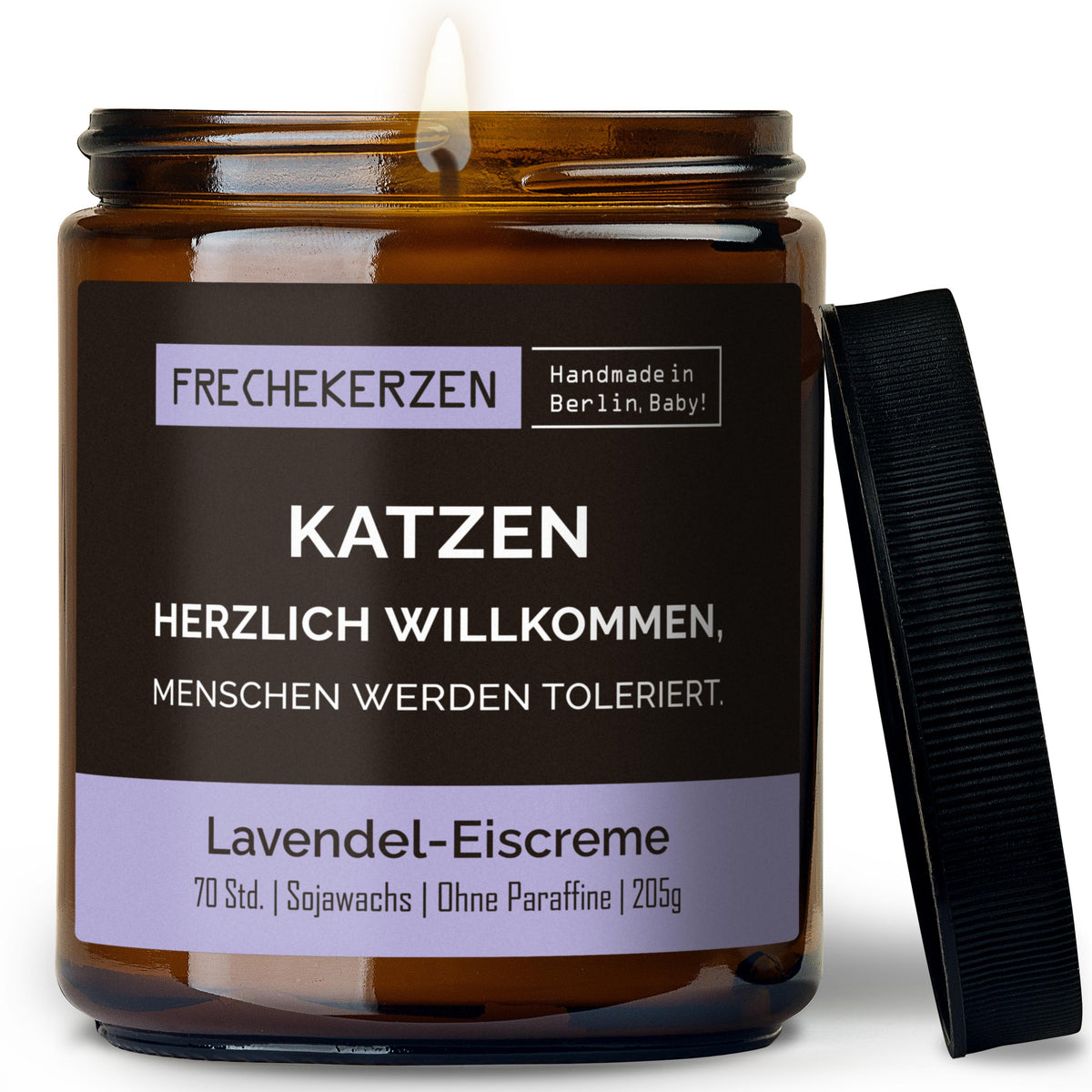 Kerze mit Spruch | katzen herzlich willkommen, menschen werden toleriert.