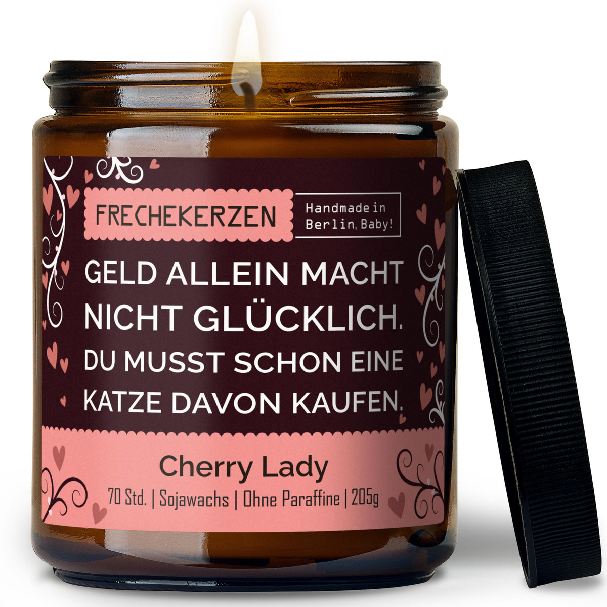 Kerze im Glas | geld allein macht nicht glücklich. du musst schon eine katze davon kaufen.