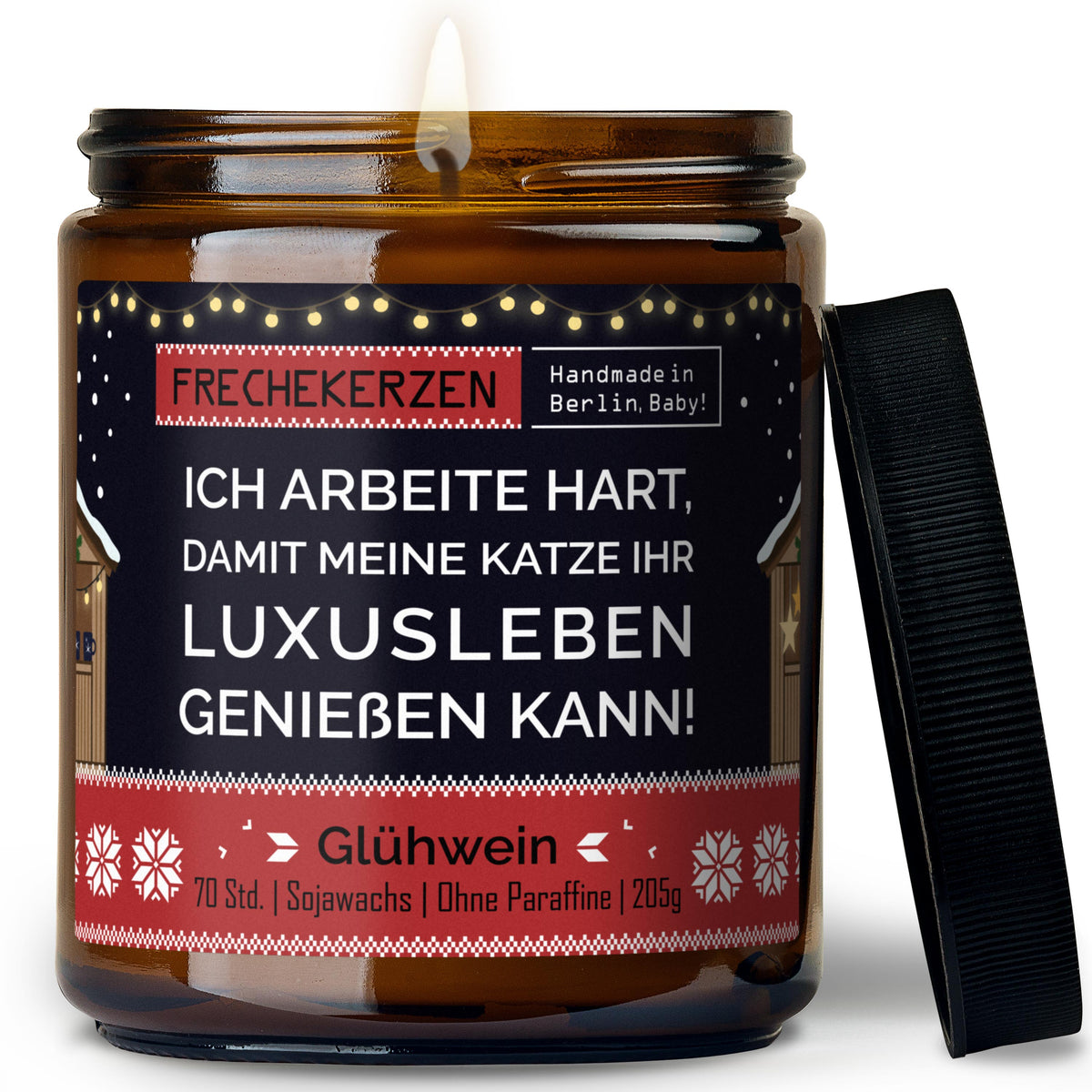 Kerze mit Spruch | ich arbeite hart, damit meine katze ihr luxusleben genießen kann!