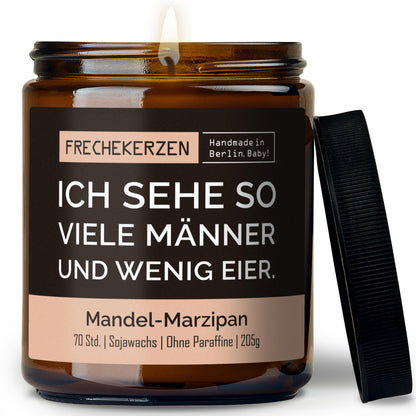 Kerze mit Deckel | ich sehe so viele männer und wenig eier.