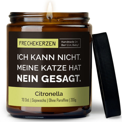 Kerze mit Spruch | ich kann nicht. meine katze hat nein gesagt.