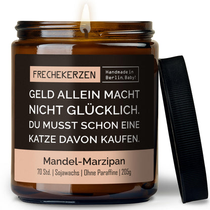 Kerze im Glas | geld allein macht nicht glücklich. du musst schon eine katze davon kaufen.