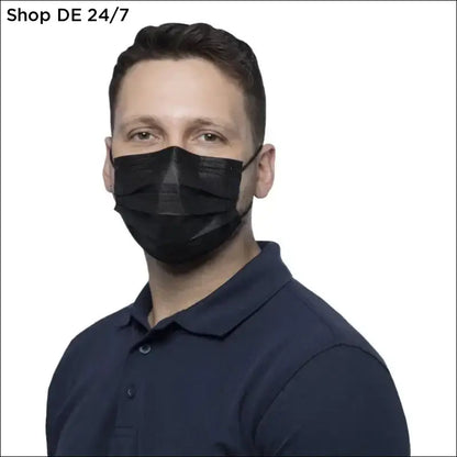 Schwarze medizinische gesichtsmasken schwarz 4-lagig mit plissee und elastischen ohrschlaufen nitras soft protect