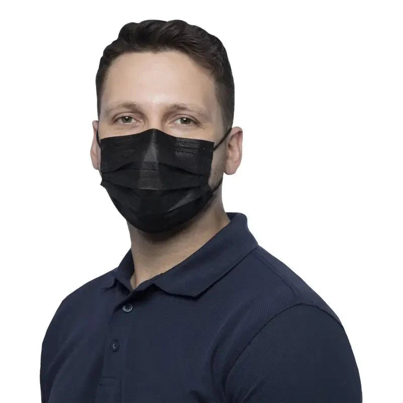 Schwarze medizinische gesichtsmasken schwarz 4-lagig mit plissee design und elastischen ohrschlaufen von nitras soft protect