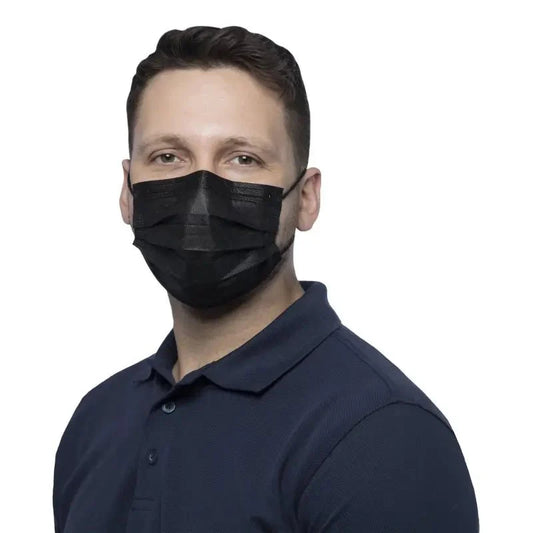 Schwarze medizinische gesichtsmasken schwarz 4-lagig mit plissee design und elastischen ohrschlaufen von nitras soft protect