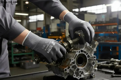 Graue nitrus montagehandschuhe mit nitril schaumbeschichtung und verstärkten fingertips bieten zuverlässigen schutz in deutscher qualität